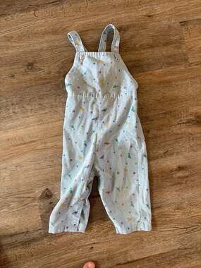 Vintage Health-tex Baby Boys Light Blue Corduroy Overalls with Vehicle Print 24
